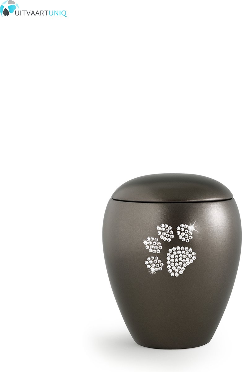 Dierenurn bruin paarlemoer swarovski pootafdruk klein