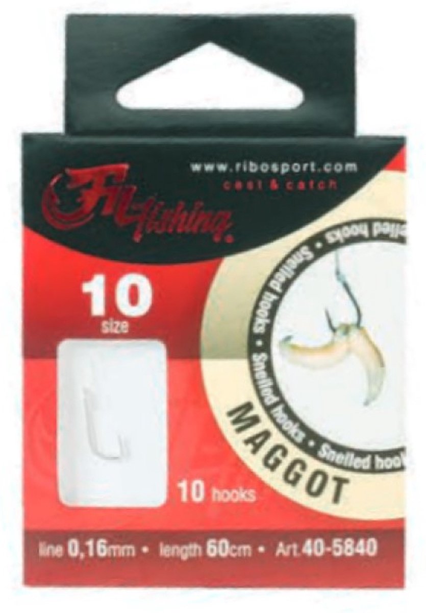 Snelled Hooks 'Maggot' - Haakmaat #14 - 0.14mm - 60cm - 10 stuks - Feeder Onderlijnen