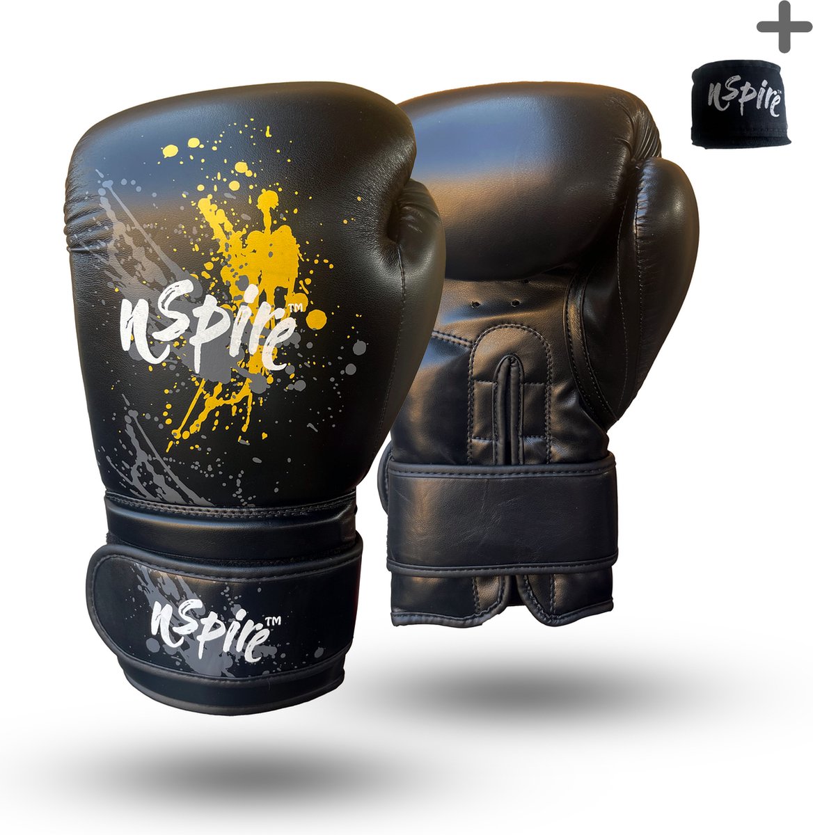 Nspire Sports : (kick) bokshandschoen - plus gratis bandage - Splash Black - 16 oz