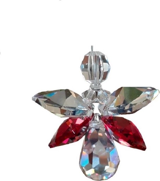 Foto: Geluksengel rood raamhanger gemaakt met o a swarovski kristallen 32 volloodkristal suncatcher beschermengel engel engeltje kristal kerstengel kerst kerstdecoratie raamdecoratie cadeau tuin decoratie woondecoratie raamkristal hanger