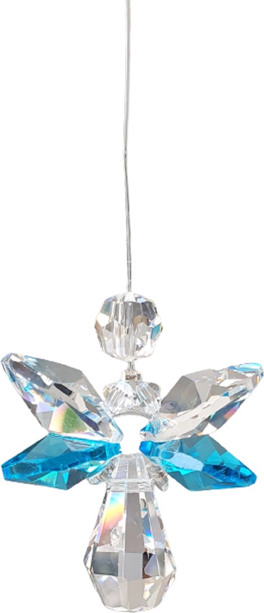 Geluksengel Turquoise Raamhanger, gemaakt met o.a. Swarovski Kristallen (32% volloodkristal) Suncatcher, beschermengel, engel, Engeltje, kristal, kerstengel, kerst, kerstdecoratie, Raamdecoratie, cadeau, woondecoratie, raamkristal, kerstpakket,hanger