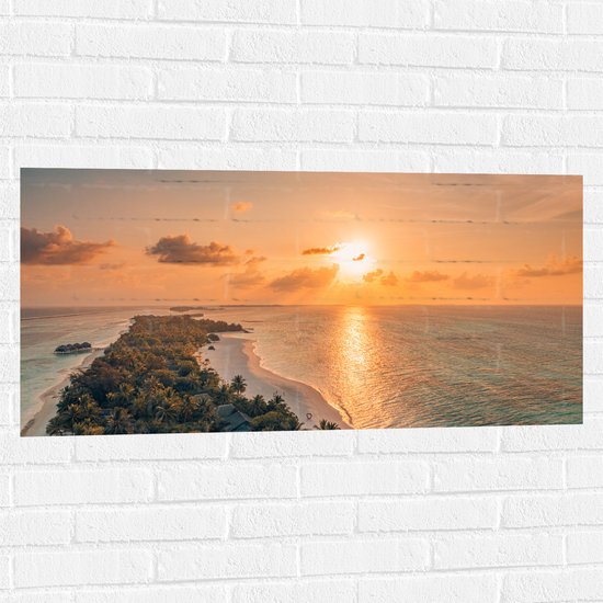 Muursticker - Strand met Zonsondergang - 100x50 cm Foto op Muursticker