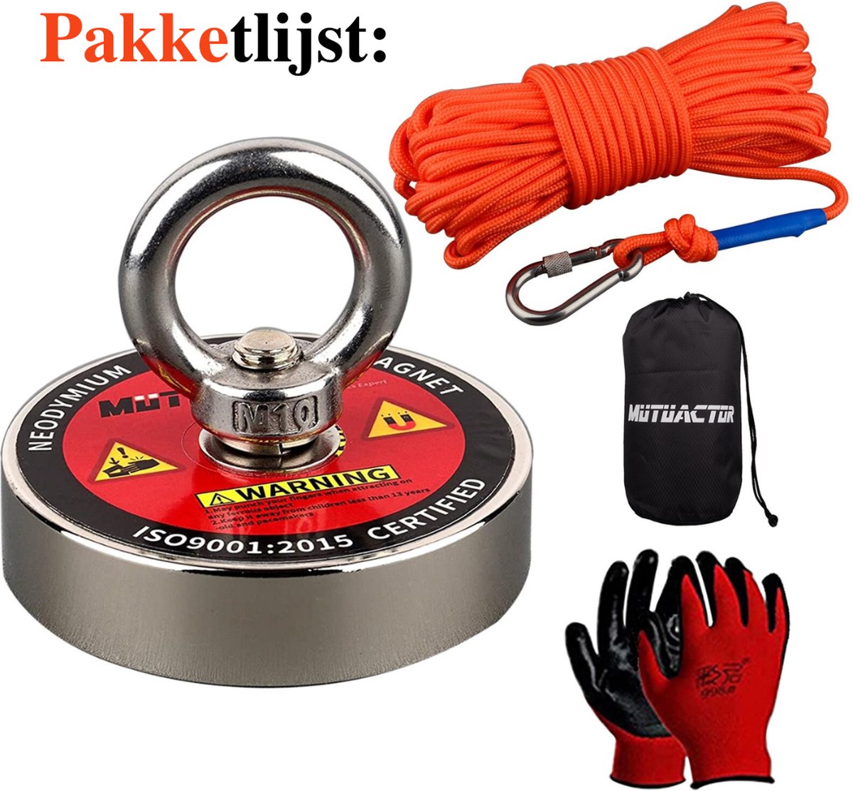 Magneet Vissen Set - Complete Kit Met 400 Lbs Magneet, 50ft Touw, Grijphaak En Handschoenen