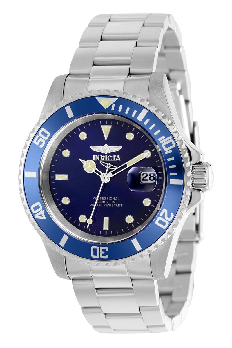 Invicta Pro Diver 37156 Heren Horloge - Waterdicht - Analoog - Quartz Uurwerk - Roestvrij Staal met blauwe Wijzerplaat - 40mm