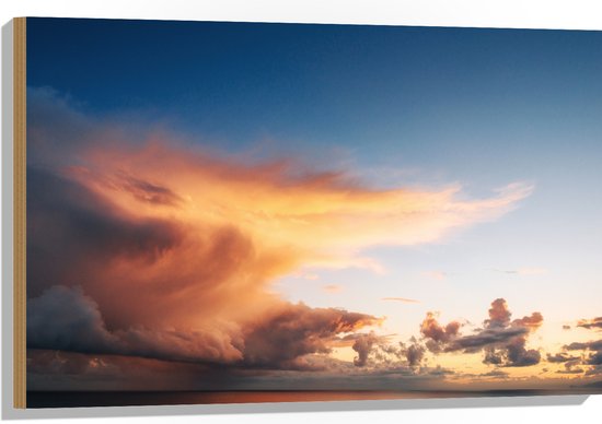 Hout - Mooie Zonsondergang met Wolken - 90x60 cm - 9 mm dik - Foto op Hout (Met Ophangsysteem)