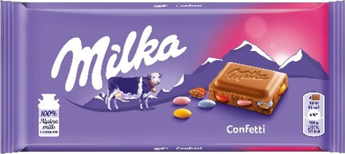 6 repen Milka chocoladereep Confetti á 100 gram - Voordeelverpakking Snoepgoed