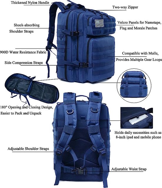 Sacs à dos randonnée,Sac à dos militaire tactique pour homme, accessoire de  randonnée- Khaki (50L)