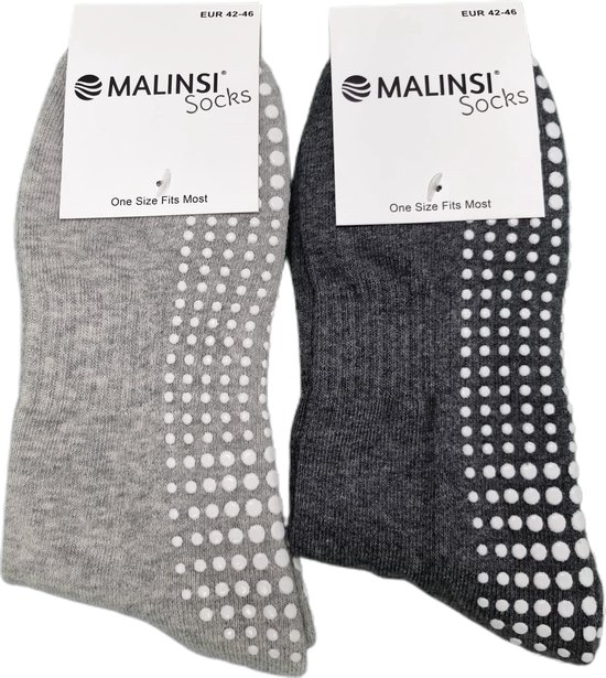Malinsi Sokken Antislip 2-Pack - 2 Paar Donker - maat 42-46 - Yoga Enkelsokken - Huissokken Dames en Heren anti slip - Malinsi