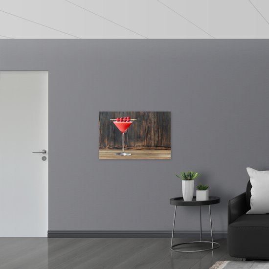Muursticker - Roze Cocktail met Frambozen - 90x60 cm Foto op Muursticker