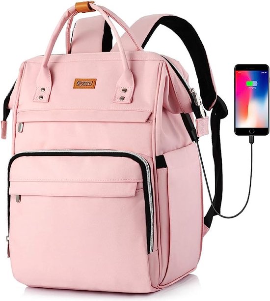 Rugzak voor meisjes, School rugzak met RFID-tas, laptop rugzak voor 15.6 inch laptop, waterdicht en anti-diefstal, Rugzak voor dames (Roze)