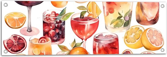 Tuinposter – Geketende Cocktails met Fruitstukken - 90x30 cm Foto op Tuinposter (wanddecoratie voor buiten en binnen)