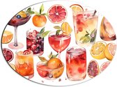 Dibond Ovaal - Geketende Cocktails met Fruitstukken - 56x42 cm Foto op Ovaal (Met Ophangsysteem)
