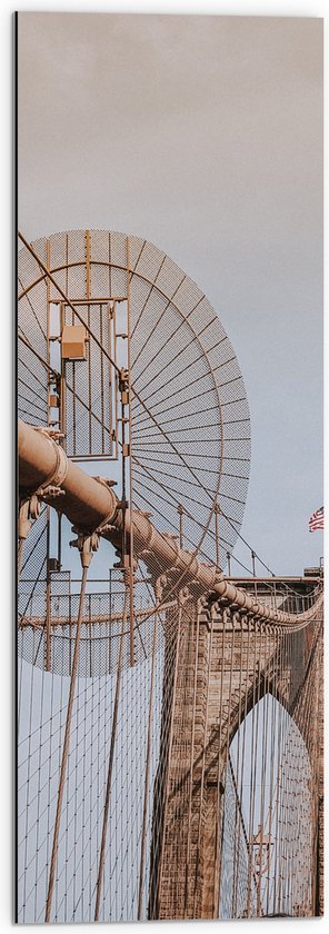 Dibond - Bovenkant van de Brooklyn Bridge, New York - 30x90 cm Foto op Aluminium (Wanddecoratie van metaal)