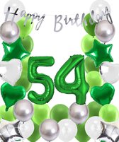 Snoes Ballonnen 54 Jaar Wit Groen Zilver Mega Ballon - Compleet Feestpakket 54 Jaar - Verjaardag Versiering Slinger Happy Birthday – Folieballon – Latex Ballonnen - Helium Ballonnen