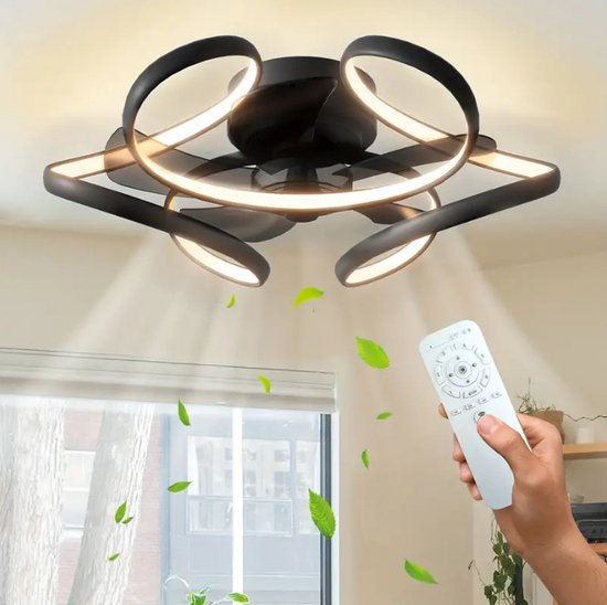 LuxiLamps - Krullen Ventilator Plafondlamp - Plafondventilator 52cm - Zwart  - Smart... | bol.com