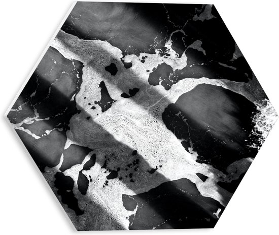PVC Schuimplaat Hexagon - Zwart met Witte Mix van Kleuren - 30x26.1 cm Foto op Hexagon (Met Ophangsysteem)