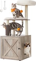 Signature Home Luis Krabpaal met kattenbakkast - kattenbak met 2-in-1 moderne kattenboom - met roomer - krabzuilen - platform - wasbare kussens - Greige - 134 cm