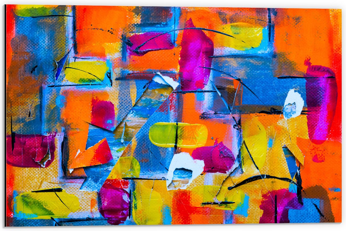 Dibond - Vegen en Vakken van Verschillende Kleuren Verf - 60x40 cm Foto op Aluminium (Wanddecoratie van metaal)