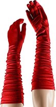 Gants en satin froissé - Rouge - Taille unique - Gants en dentelle - Gants de mariée - Gants longs - Apollo - Carnaval
