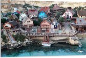 Dibond - Kleine Baai met Kleurrijke Huisjes - 105x70 cm Foto op Aluminium (Met Ophangsysteem)