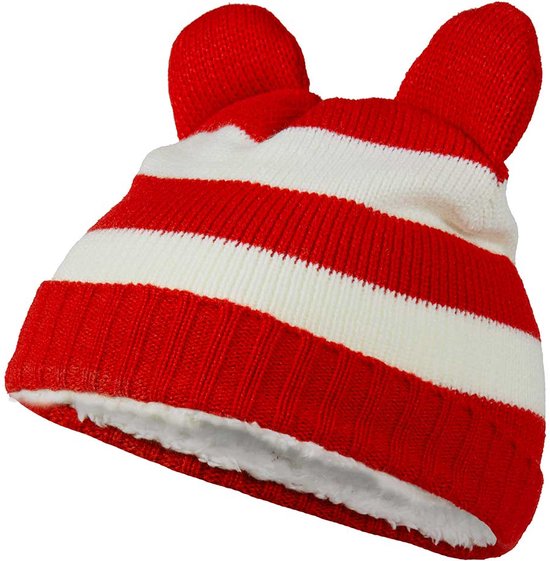 Apollo - Feest baby muts - Warme babymuts carnaval - Rood-wit - one size - one size - Baby muts oeteldonk - Carnaval - Feestartikelen - Party