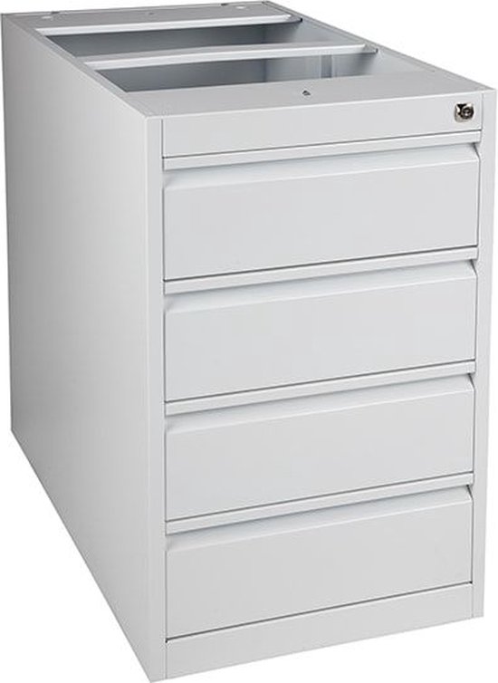 ABC Kantoormeubelen praktische standcontainer 3 lades diep 60cm kleur licht grijs (ral 7035) topblad wit