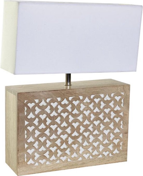 Bureaulamp DKD Home Decor Bruin Polyester Wit Mangohout 50 W (33 x 12 x 41 cm)