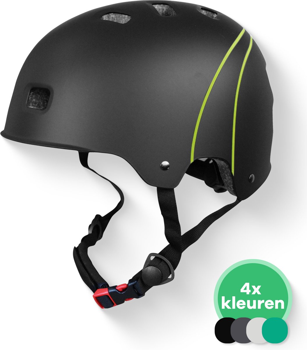 GOOFF® Skate Snorfiets Jethelm - Fietshelm voor Speed Pedelec - NTA 8776 Gecertificeerd - Snorscooter Helm voor Volwassenen - Goedgekeurd voor Blauw Kenteken en E Bike - Dames en Heren - M - Matzwart & Groen