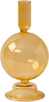 WinQ – Vrolijke ronde Glas Kaarsenhouder in de kleur Okergeel. Kaarsenstandaard glas voor 1 kaars – Decoratie woonkamer – geschikt voor een Dinerkaars