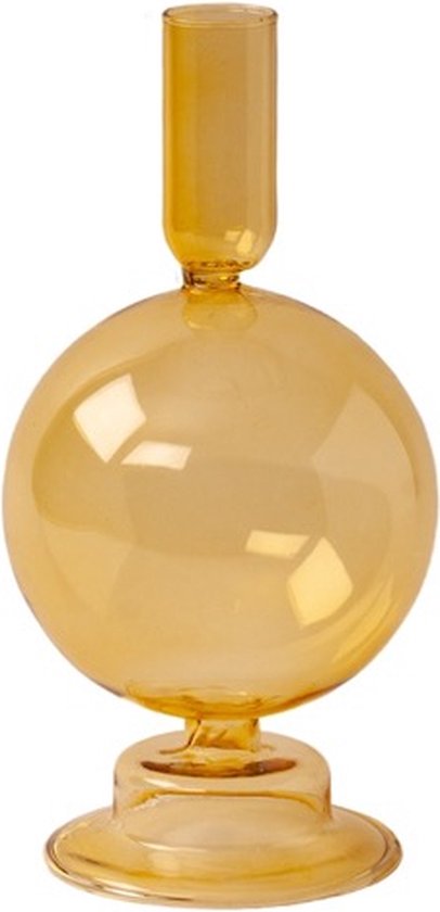 WinQ – Vrolijke ronde Glas Kaarsenhouder in de kleur Okergeel.  Kaarsenstandaard glas... | bol
