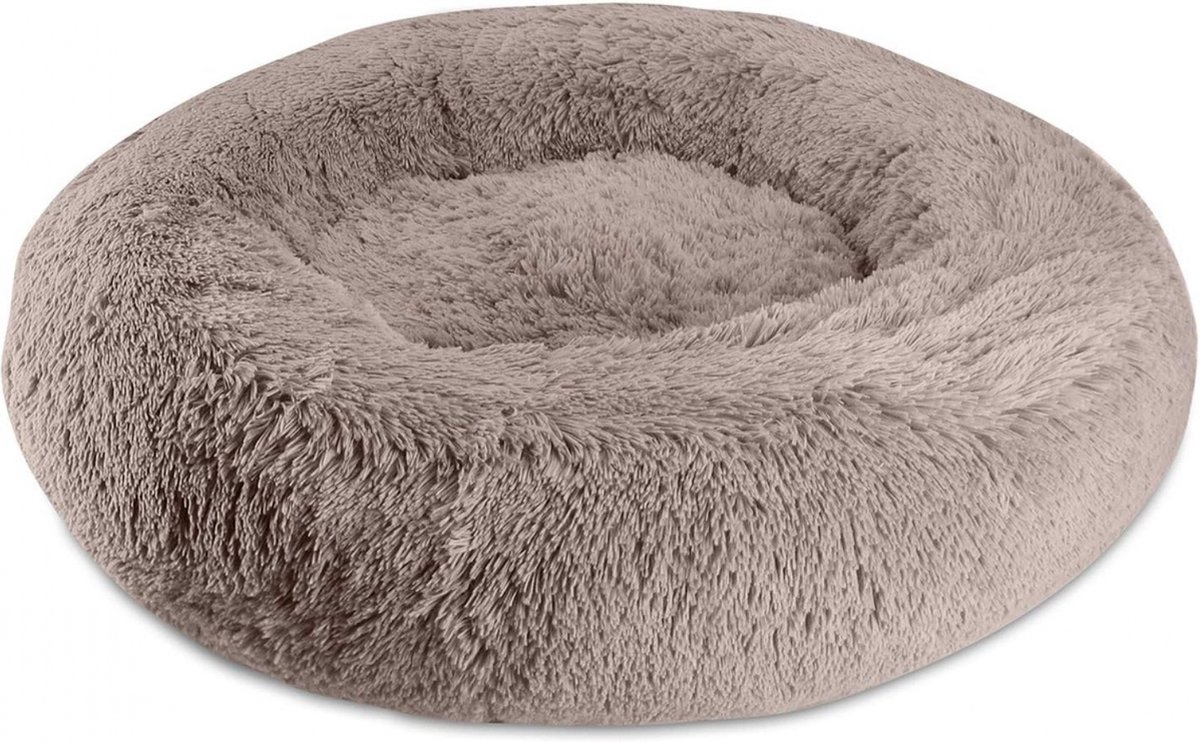 Donut Hondenmand - Kattenmand - Maat L - 70cm (ligvlak van 55cm) - Kaki - Fluffy en Wasbaar