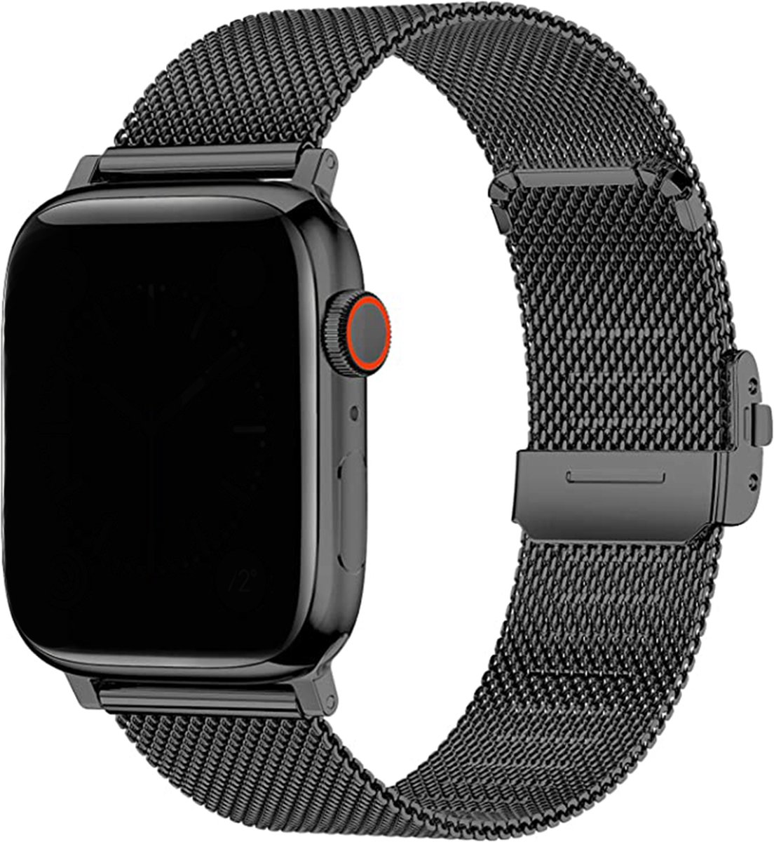 Innerlight® Milanese+ - Zwart - 42/44/45/46/49mm - Milanese band geschikt voor Apple Watch - Roestvrij staal - RVS - Luxe sluiting - Geschikt als Apple watch bandje voor Series 1/2/3/4/5/6/SE/7/8/9/10/11/Ultra