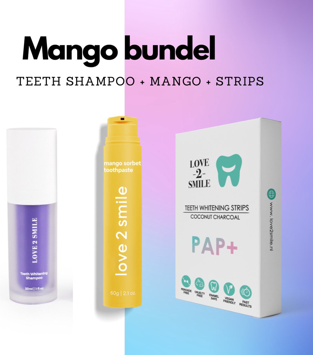 Love2smile - Mango Sorbet Smile Bundle - De Natuurlijke Tandenbleker van Nederland & België - Mango Sorbet Tandpasta - Teeth Whitening - Wittere Tanden