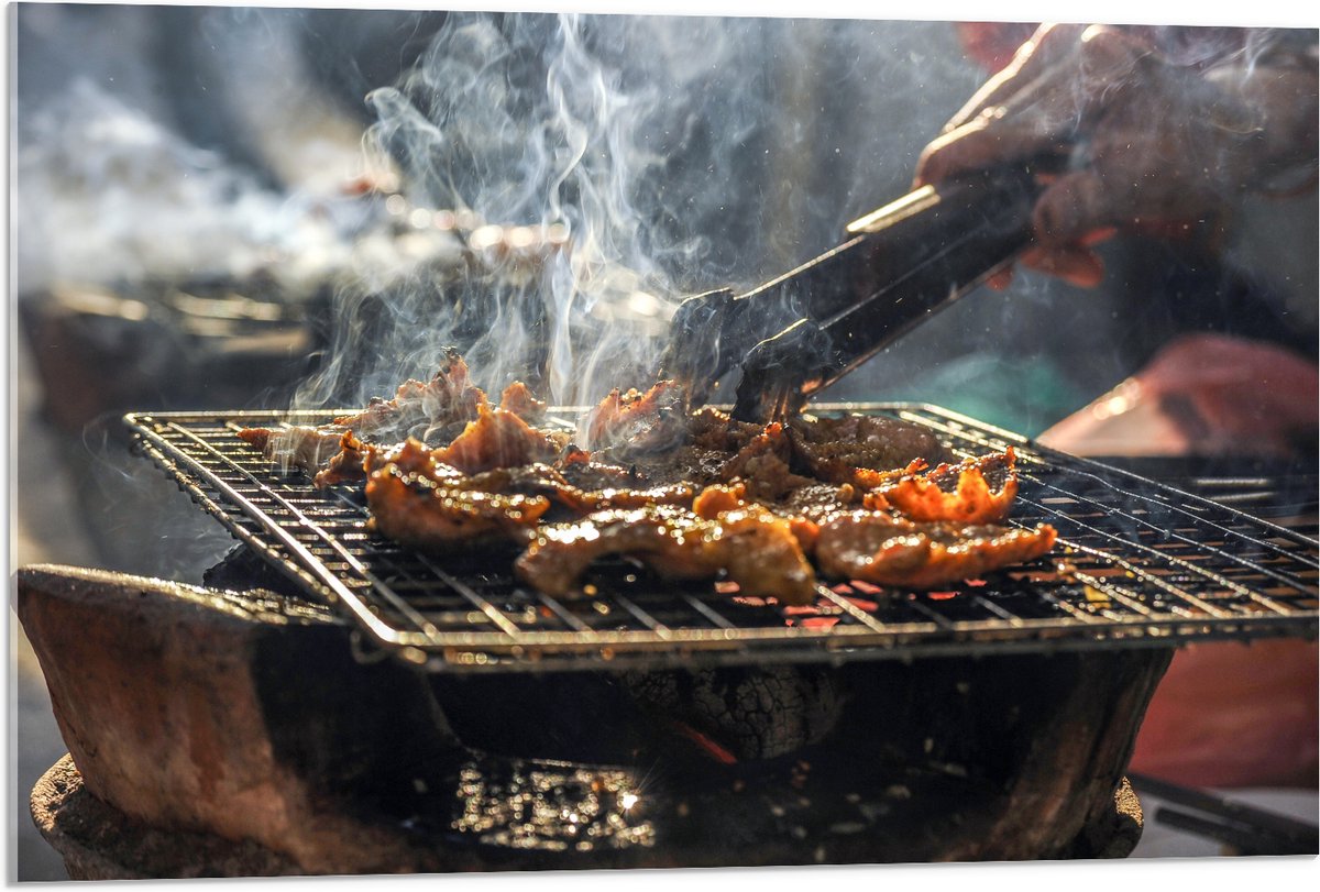 Acrylglas - Barbecue - Kool - Rook - Tang - Vlees - Bakken - Eten - Buiten - 90x60 cm Foto