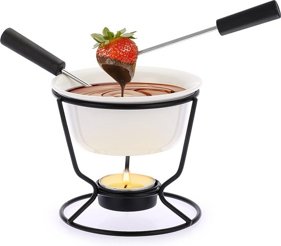 Ensemble de pot à fondue au chocolat en céramique avec 2 fourchettes,  ensemble à