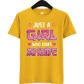 Just a girl who loves anime - Japans cadeau - Unisex t-shirt - grappig anime / manga hobby en verjaardag kado shirt - T-Shirt - Unisex - Geel - Maat 3XL