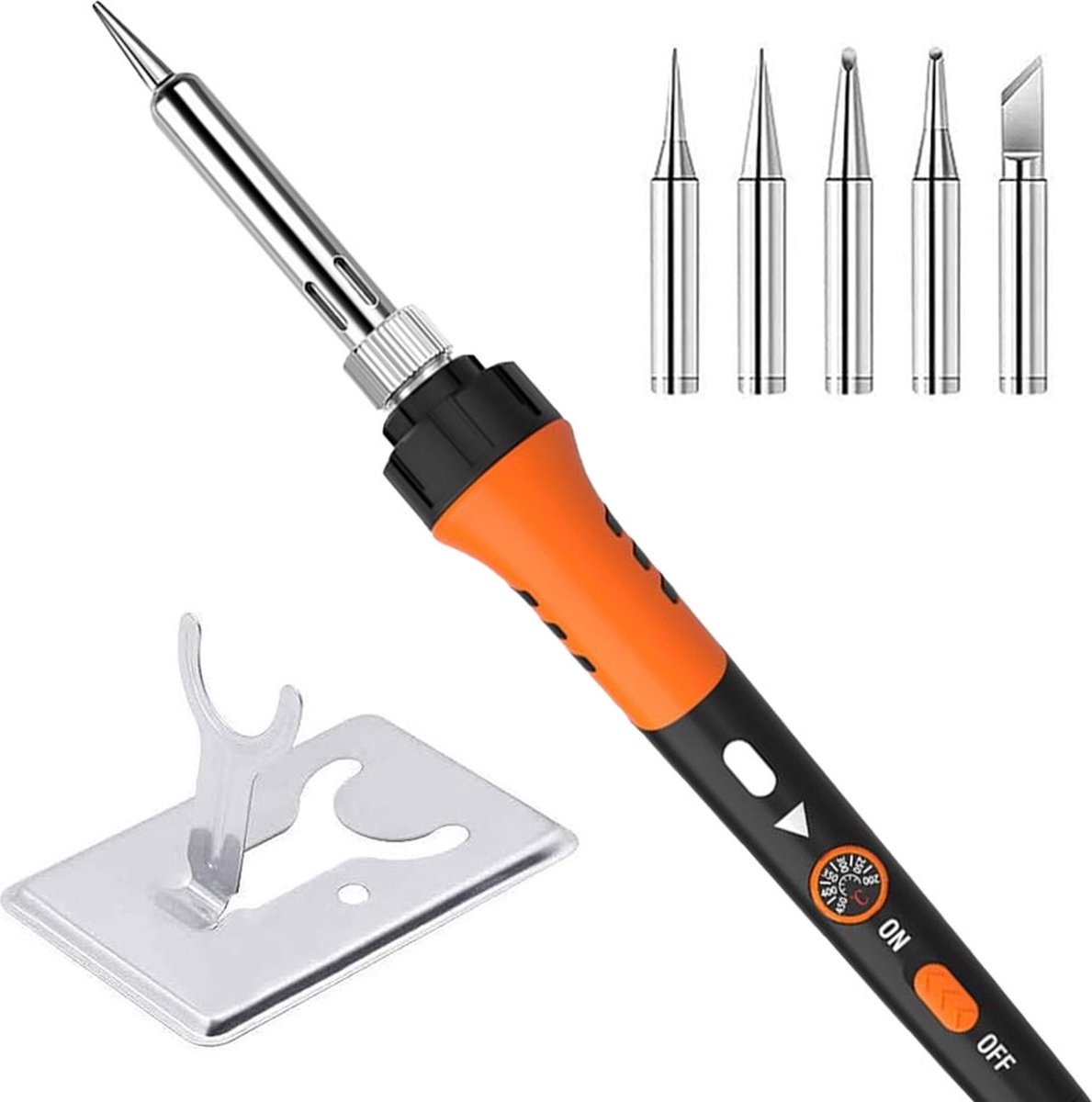 Nevya | Soldeerbout | Inclusief 5 tips & standaard | 60W | Precisie soldeerbout | Anti-Slip | Aanpasbare temperatuur | Houtbrander