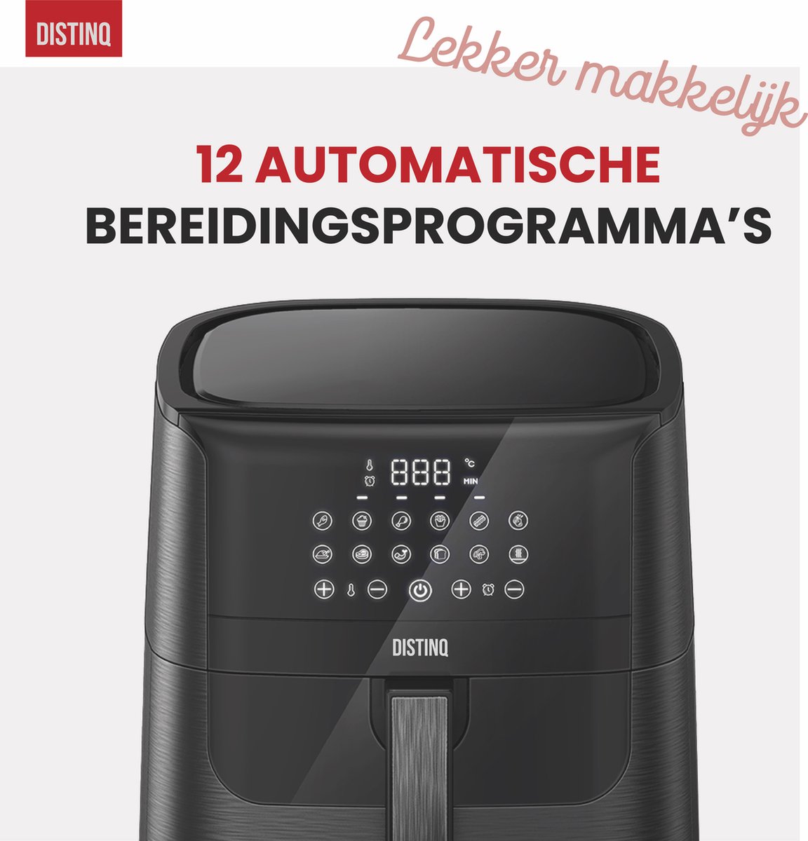 Afbeelding 2 van DistinQ Heteluchtfriteuse- 1800Watt - Inhoud 6,5 liter - AirFryer Zwart + Accessoires Set