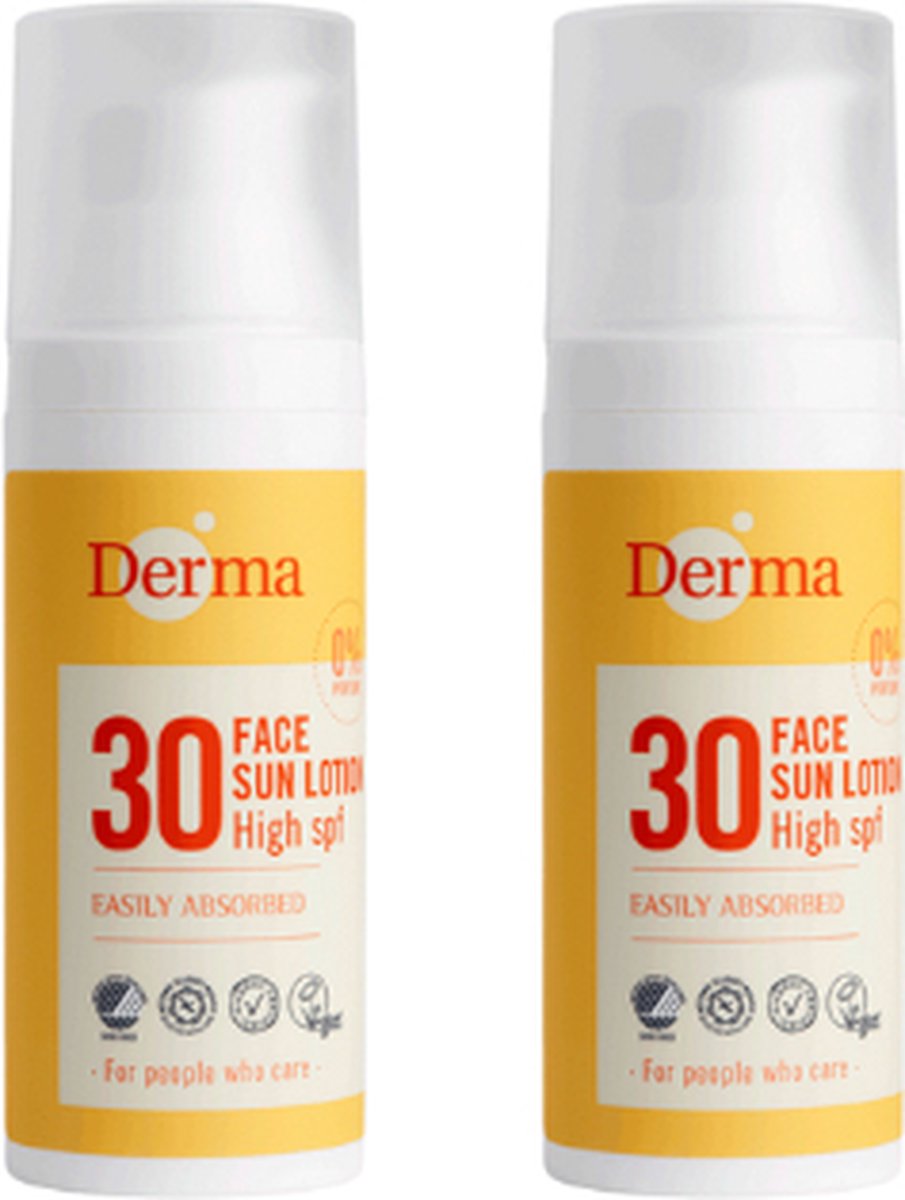Derma - Sunface SPF 30 - 2 Stuks - 2 x 50ML - 0% parfum