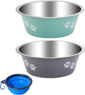 Hondenbak 2 stuks, RVS voerbak met antislip siliconen bodem, drinkbak en voerbak voor kleine, middelgrote en grote honden en katten (860ml)