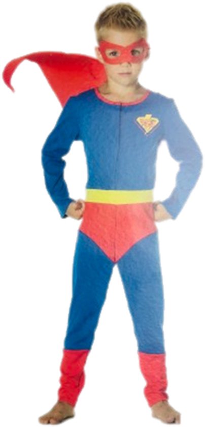 Verkleedset Superheld - Blauw / Rood / Geel - Polyester - Maat 104 Kids - Verkleden - Feest - Party - Verkleedset