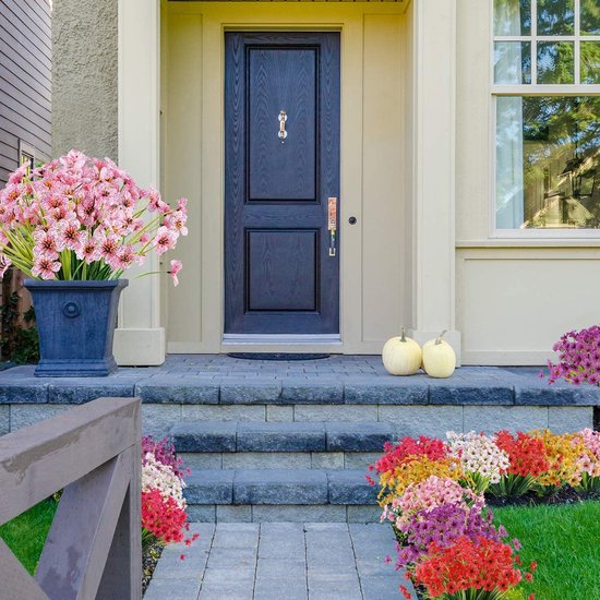 SOMYTING 10 stuks kunstmatige viooltjes voor buiten kunstmatige zijden bloemen UV-bestendige kunstbloemen plastic planten voor veranda, tuin, vensterbak, hangende plantenbakdecoratie (geel