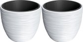 Prosperplast Plantenpot/bloempot Furu Stripes - 2x - buiten/binnen - kunststof - wit - D35 x H35 cm - met binnenpot