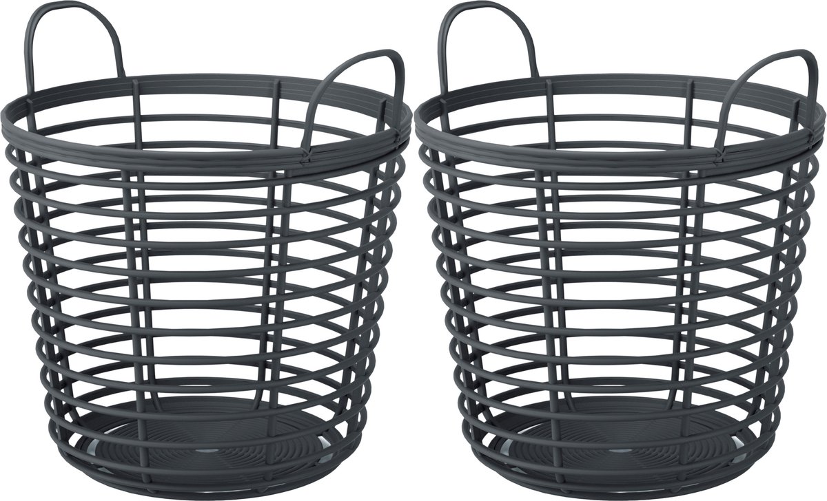 Draadmand/wasmand/opbergmand - 2x - van stevig kunststof - antraciet - D38 x H38 cm - 54 Liter