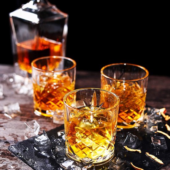 Lot de 4 verres à whisky avec boîte cadeau - Verre en cristal Elegant 300  ml Verre à whisky pour offrir