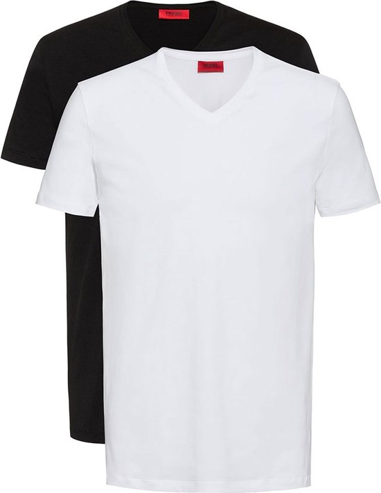 Hugo T-shirt Col V Et Manches Courtes Wit, Zwart M Homme