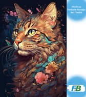 F4B Kat Portret met Bloemen Diamond Painting 30x40cm | Vierkante Steentjes | Dieren | Poes | Bloemen | Katten | Diamond Painting Pakket Volwassenen | Kinderen | Volledig Dekkend