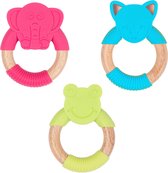 Bo Jungle - Houten speelgoed met silicone voor baby - Bij doorkomende tandjes - Bijtring - Kraamcadeau - Voordeelpakket 9 Set van 3 bijtringen Diertjes