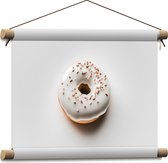 Textielposter - Donut met Wit Glazuur tegen Witte Achtergrond - 40x30 cm Foto op Textiel