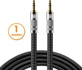 Premium AUX Kabel 3.5 mm - Nylon Audio Kabel - Gold Plated - Male to Male - Zilver - 1 meter